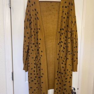 Umgee Mustard and Black Polka Dot Cardigan